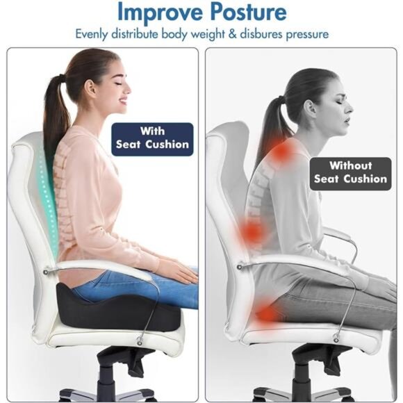 Ergonomic Memory Foam Car Seat Cushion Sciatica Pain Relief Tailbone Support Pad - Picture 3 of 7